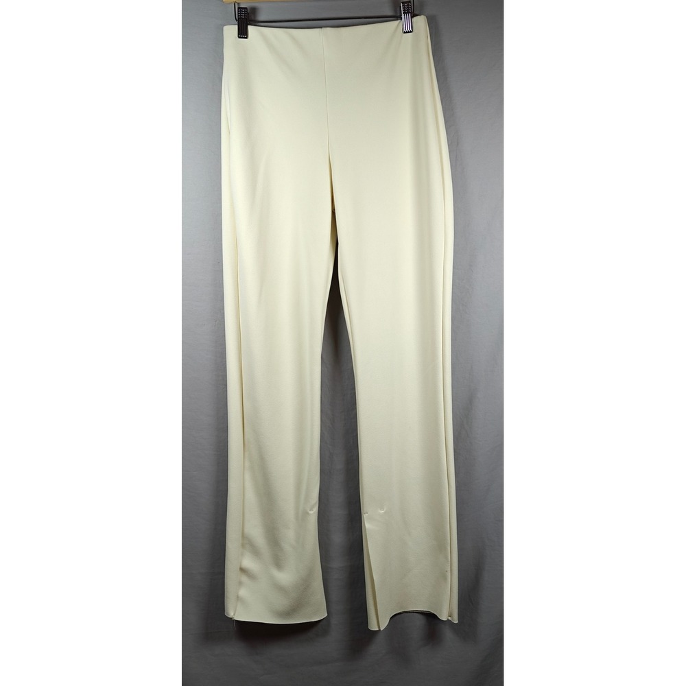 Mango MNG Cream High Waisted Wide Leg Trousers Side Slit raw Hem Size M